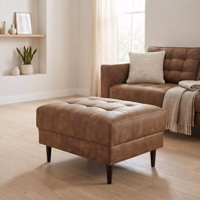 FurnitureboxUK Jade Modern Faux Leather Rectangular Footstool in Brown