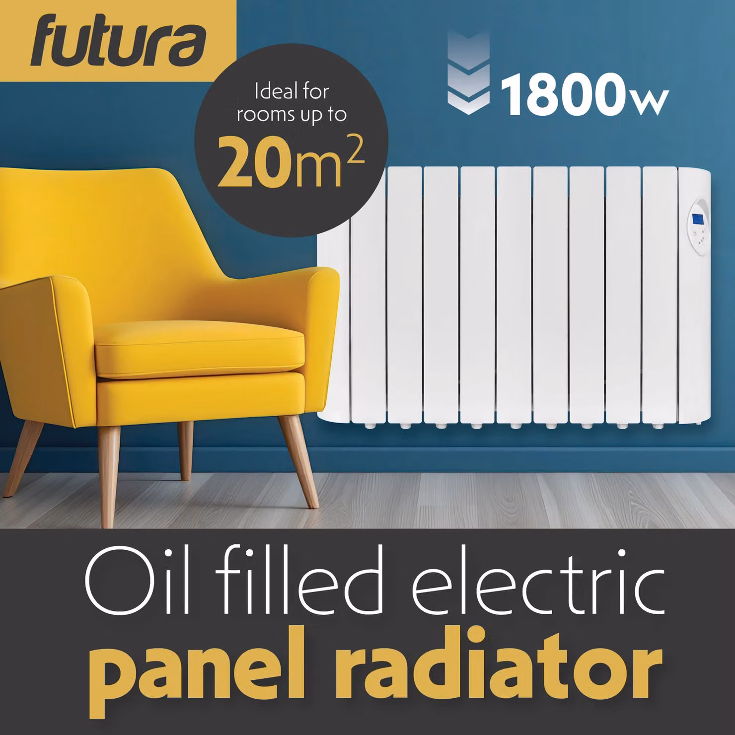 Futura 1800W Oil Filled Electric Radiator and Wall Panel Heater with 24/7 Timer in White – 2