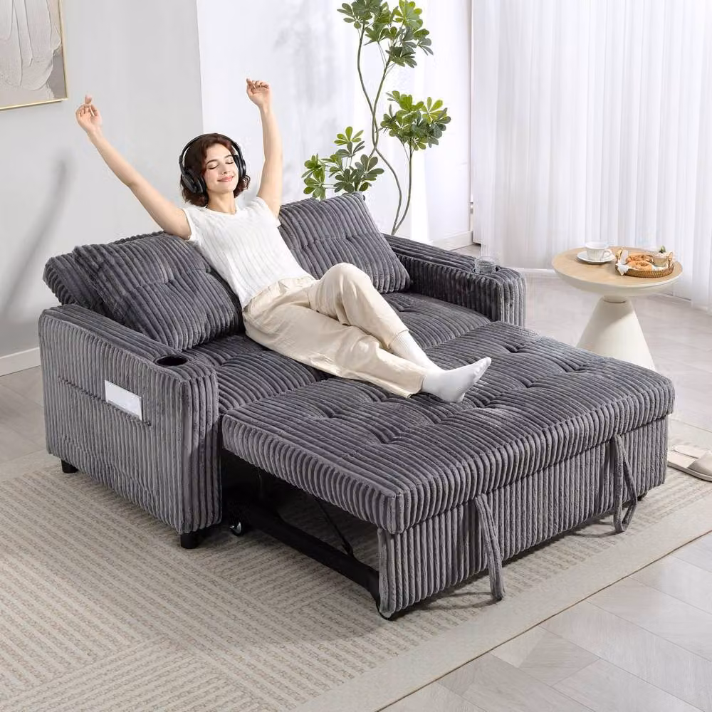 Wyld Haus Noripa 2 Seater Click Clack Sofa Bed in Charcoal Grey Corduroy – 8
