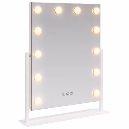 vidaXL LED Tabletop Vanity Mirror in White, Glass and Metal, W/D/H: 44 x 10 x 53 cm – 1