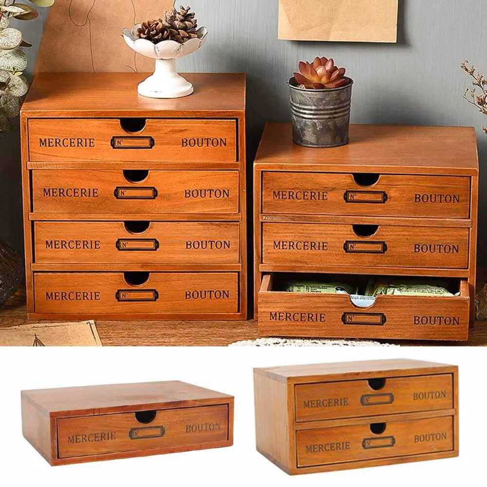 Kelvenix 4-Layer Desktop Storage Box with Drawers in Brown Wood – 4