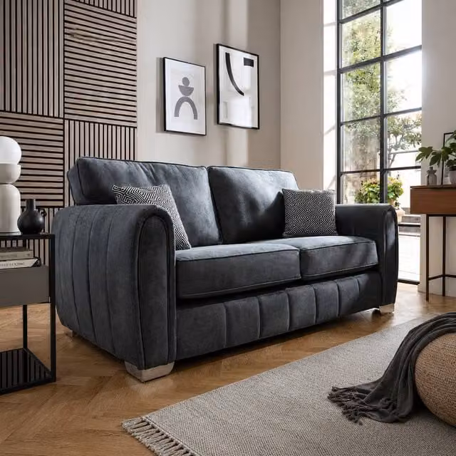 Stratus Interiors Barcelona Granite Fabric Sofa in Grey with Foam Cushions and Solid Wood Frame