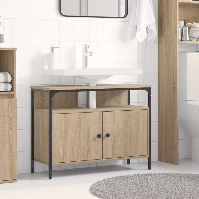 Berkfield Home Sonoma Oak Bathroom Sink Cabinet in Brown, W/D/H: 80 x 30 x 60 cm
