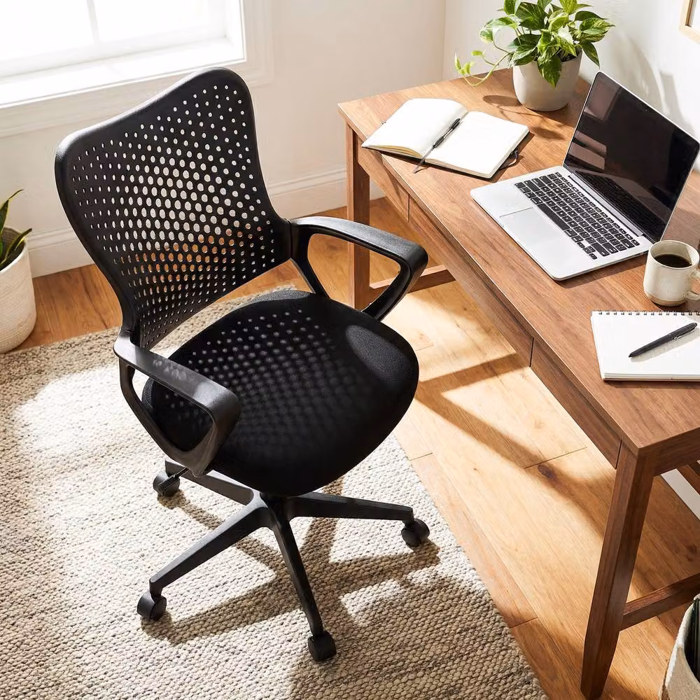 Gymax Ergonomic Black Mesh Fabric Swivel Office Chair with Armrests and Castors – 4