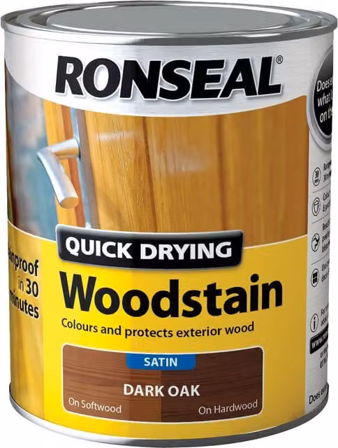 Ronseal Weatherproof Wood Stain in Satin Oak Brown, 0.75 l