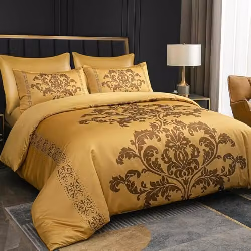 Lazzaro Grace Oeko-Tex Certified Single Duvet Cover and Pillowcase Set in Gold Satin Silk, W/D/H: 135 x 200 cm and 50 x 75 cm – 1