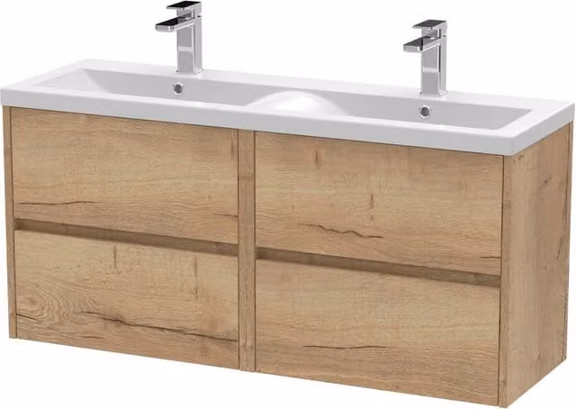 Balterley Chartley 4 Drawer Wall Hung Vanity Basin Unit, Autumn Oak, Brown, Width: 120 cm