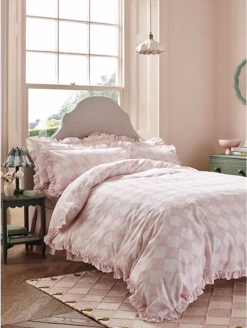 Cath Kidston Hand Painted Diamond Pink Graphic Duvet Cover Set, W: 180 cm, H: 200 cm