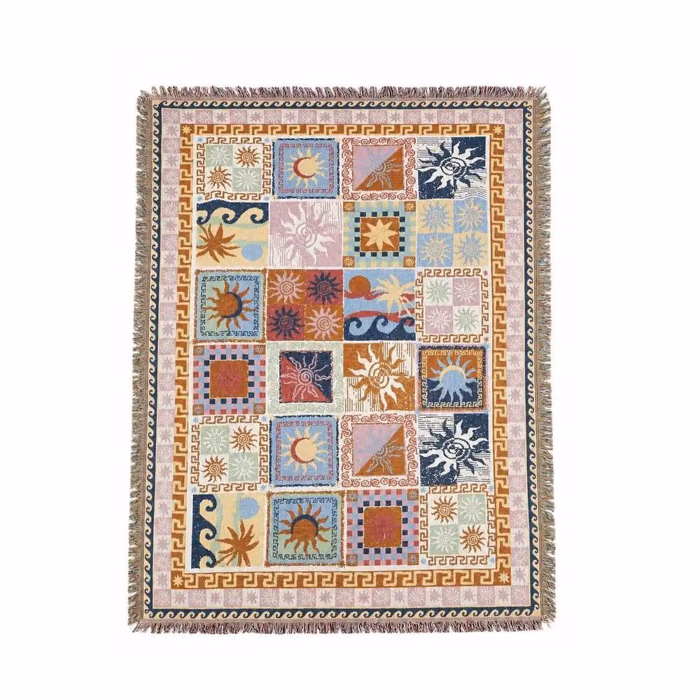 SPETLEK Portable Thickened Outdoor Picnic Blanket in Multicolour Patchwork Boho Design, W/D/H: 155 x 130 x 0 cm – 3