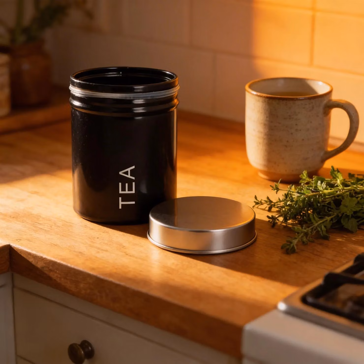 Harbour Housewares Metal Tea Storage Canister with Airtight Lid, Black – 8