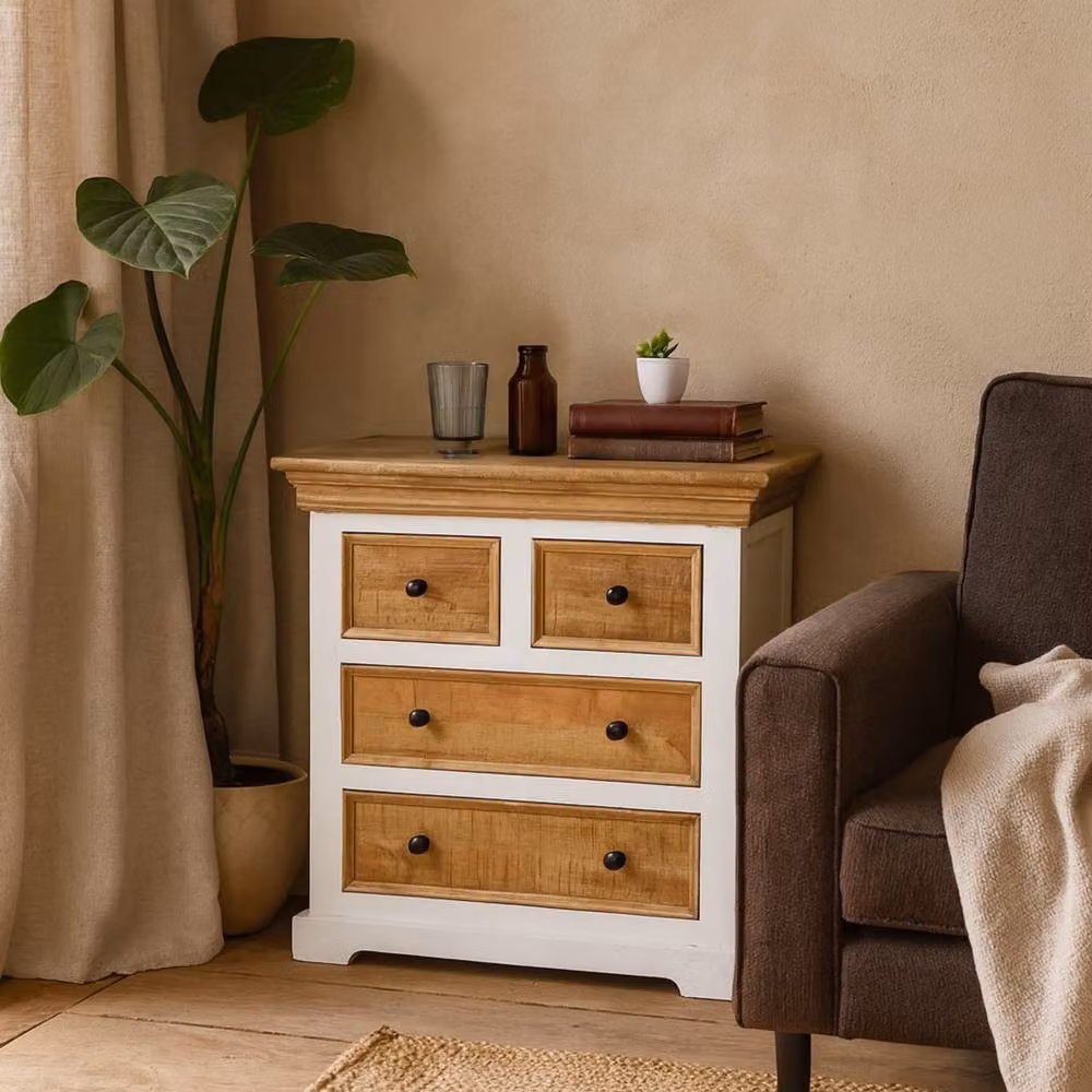 Wyld Haus Alington Four Drawer Chest in White and Brown Solid Mango Wood – 2