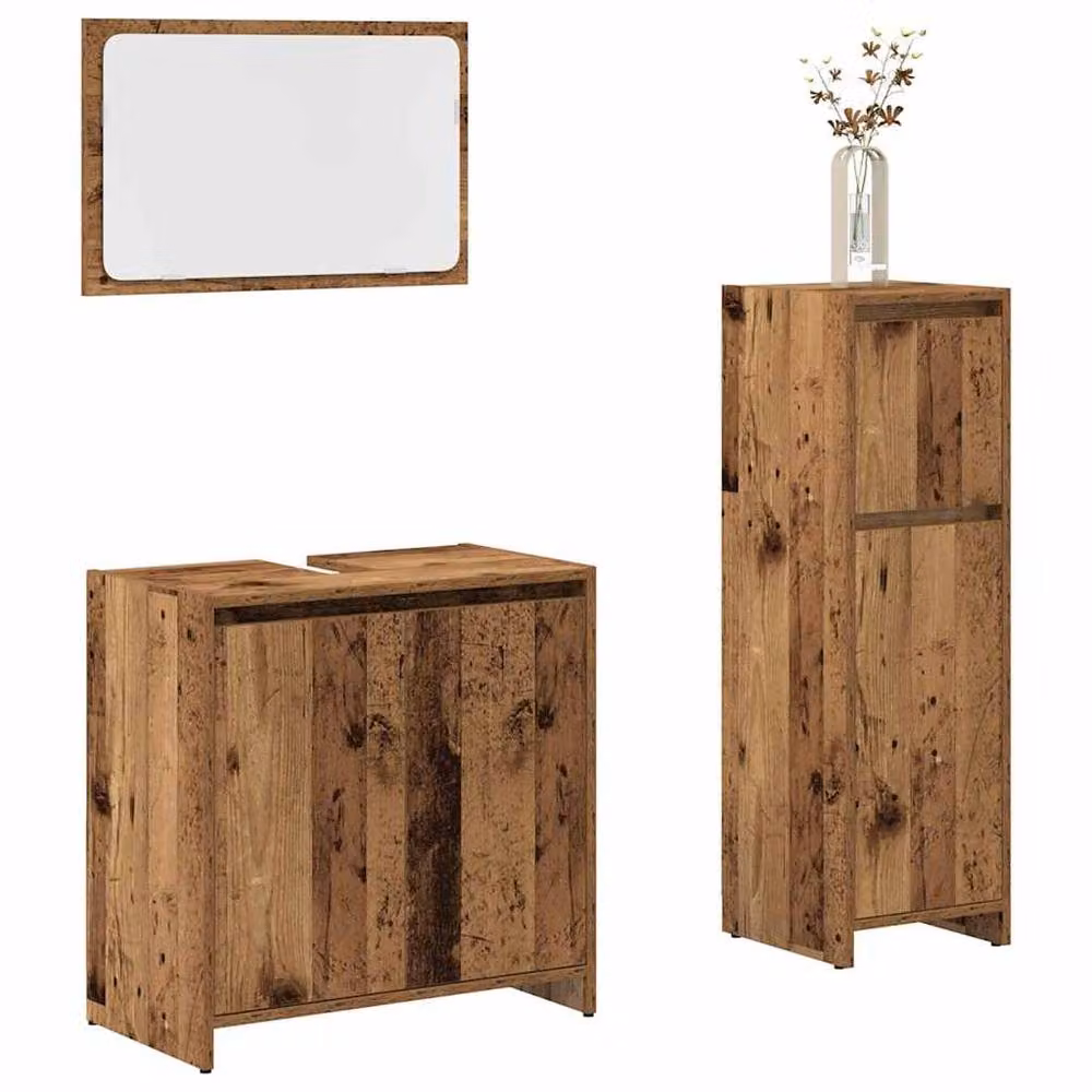 Berkfield Home 3 Piece Rustic Brown Bathroom Furniture Set including Vanity Unit, Mirror Cabinet and Tall Cabinet – 2
