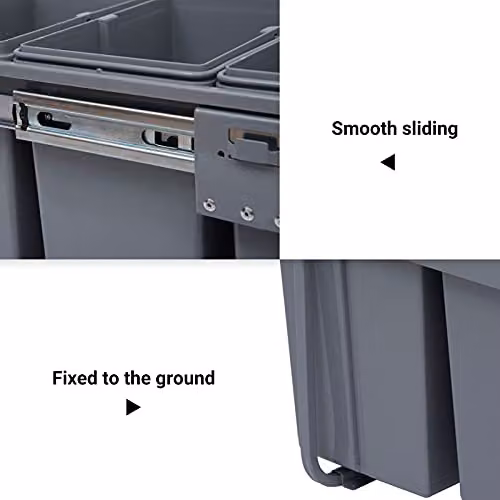 HOMCOM 40L Pull-Out Kitchen Waste Bin with Soft Close and Sensor, 3 Compartments, Grey – 5