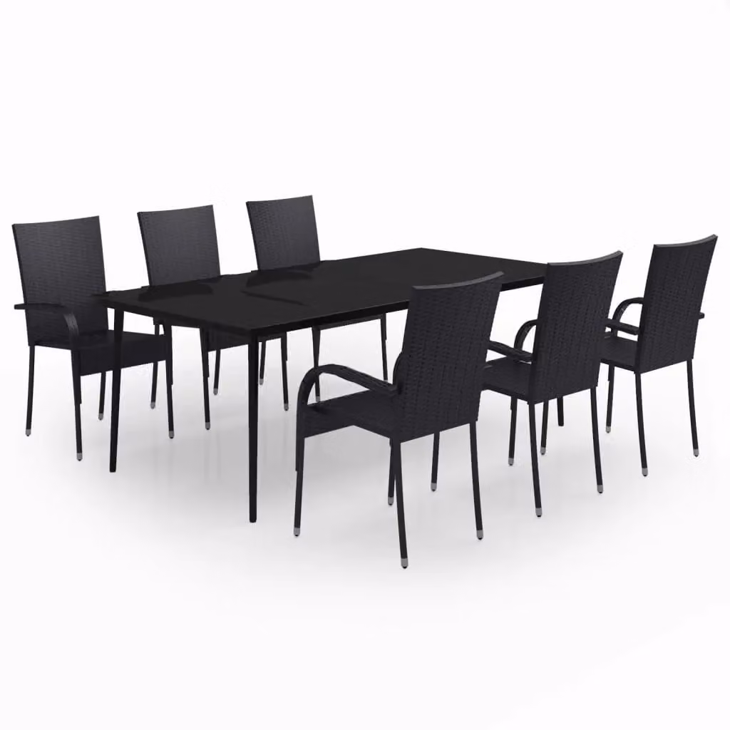 Berkfield Home 7 Piece Modern Black Rattan and Metal Garden Dining Set – 2