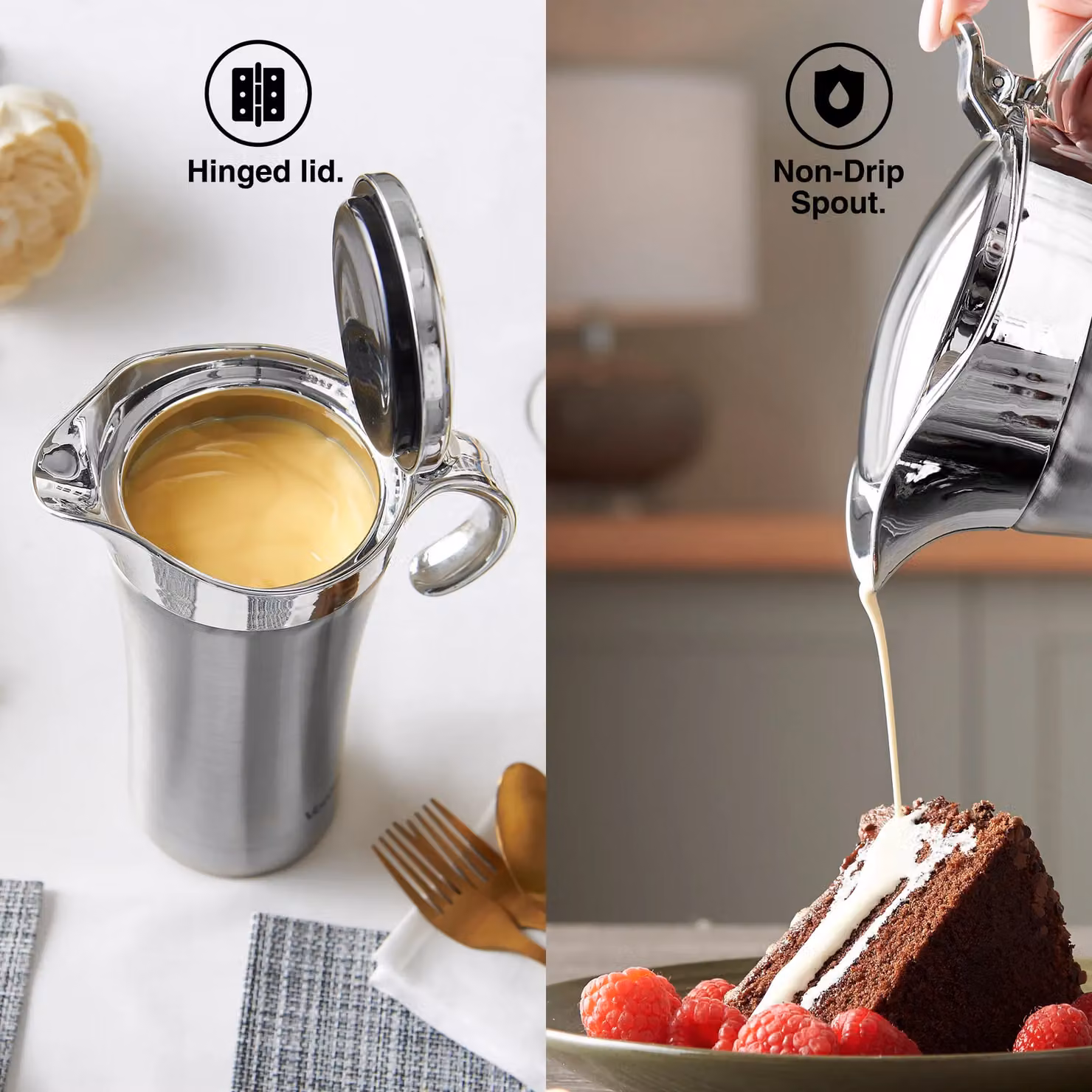 VonShef Stainless Steel Double Walled Insulated Gravy Boat with Lid and Drip Free Spout, Silver, 750ml – 4