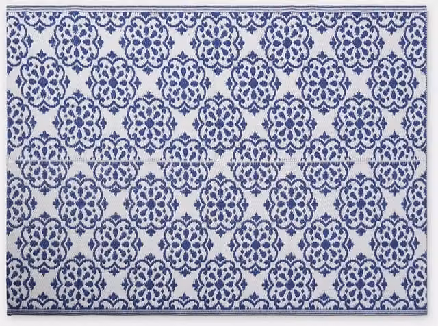 OHS Blue Mediterranean Mosaic Waterproof Outdoor Rug for Garden and Terrace, Width: 230 cm