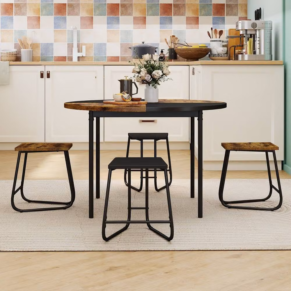 Costway 5-Piece Round Dining Set with 4 Stools in Multicolour – 2