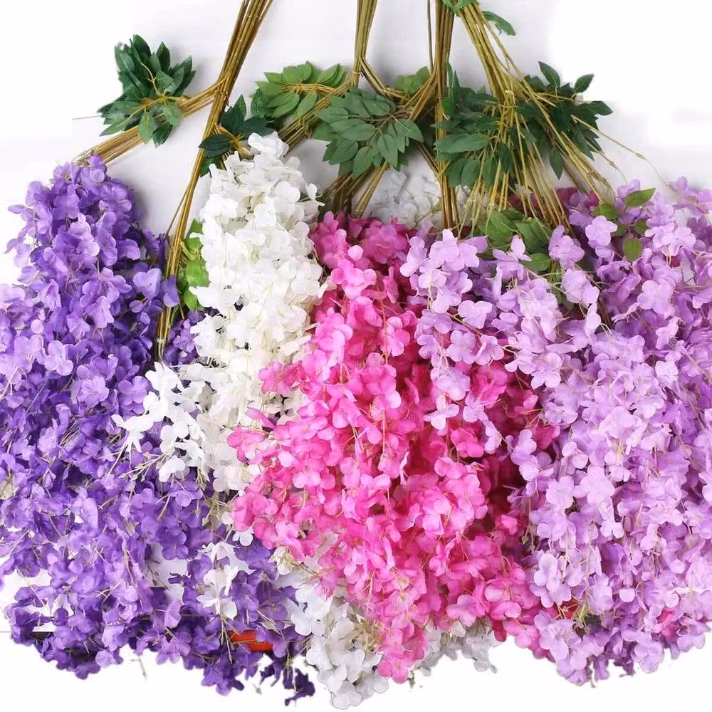 FLAVORA Pink Artificial Wisteria Hanging Silk Vine with Flowers and Foliage – 3