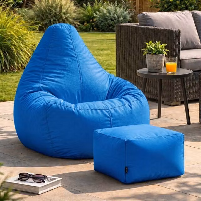 Bean Bag Bazaar Outdoor and Indoor Bean Bag with Footstool and Filling in Blue – 1