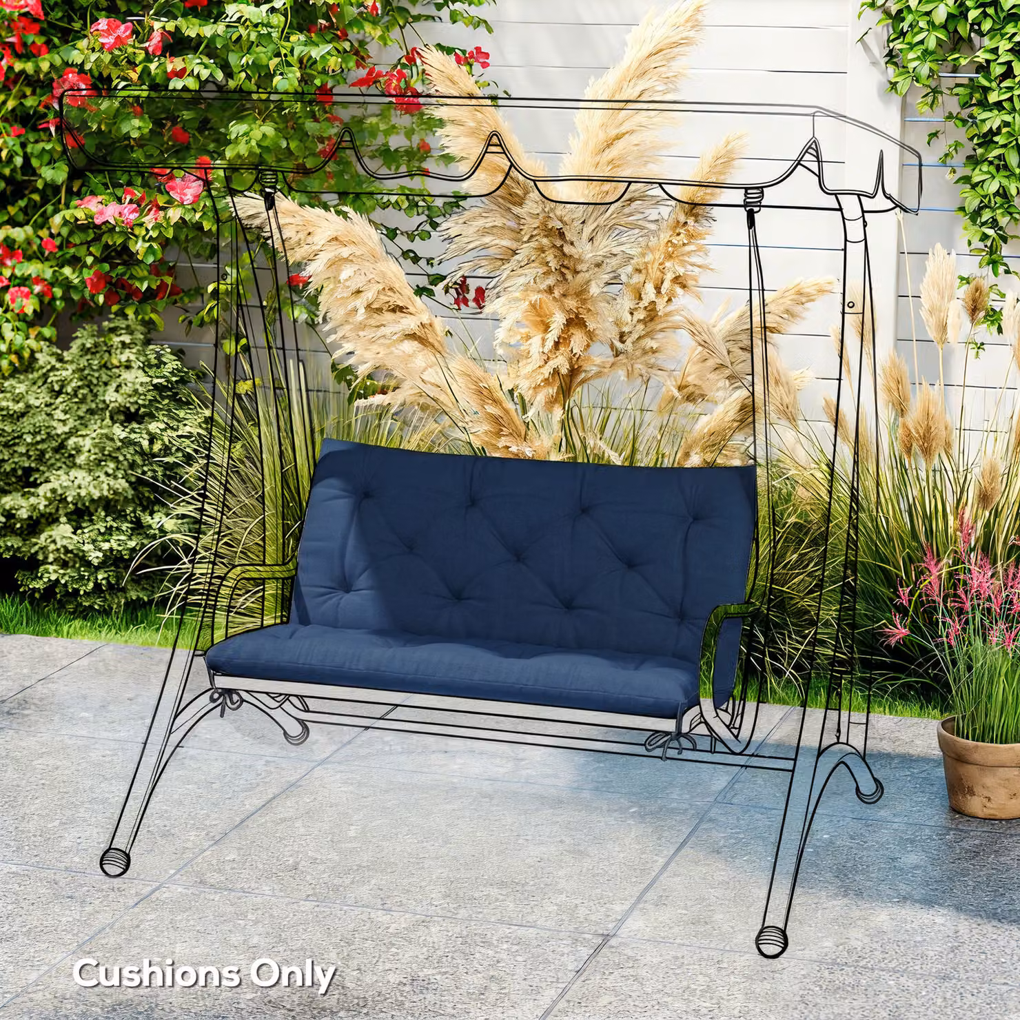 Outsunny 2 Seater Garden Bench Pad with Back and Ties, Dark Blue, W: 98 cm, H: 100 cm – 6