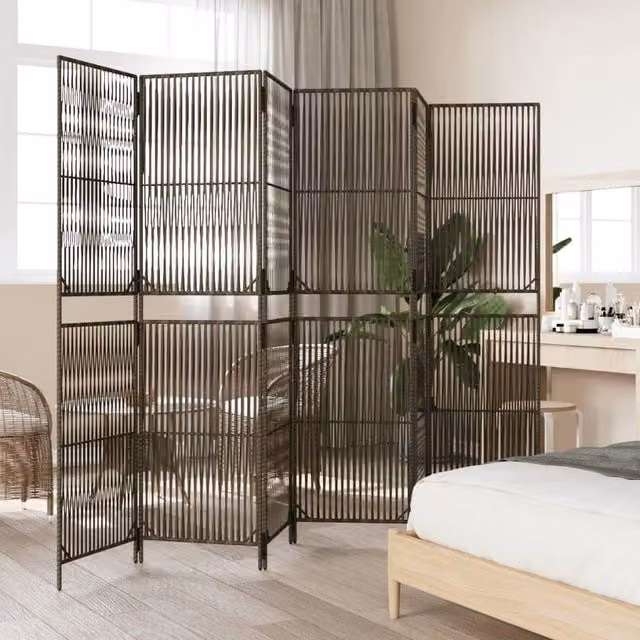 Berkfield Home 6 Panel Grey Poly Rattan and Steel Room Divider – 1