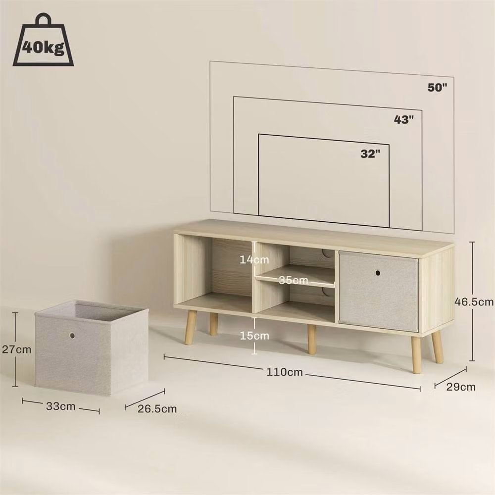EONLION Nature Wood Finish TV Cabinet Unit in Brown and Sand, Width: 100 cm – 2