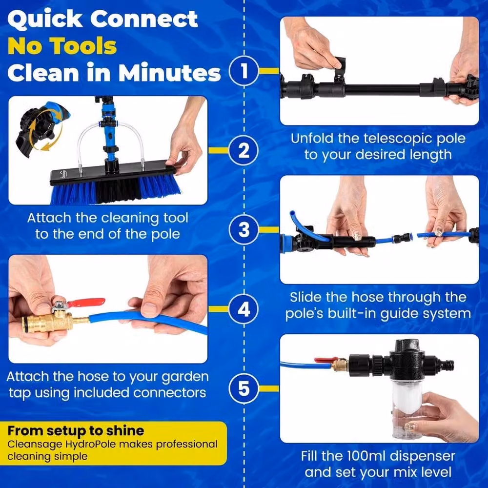 SPETLEK Extendable Telescopic Window Cleaner Squeegee with Microfibre Head, Blue – 3