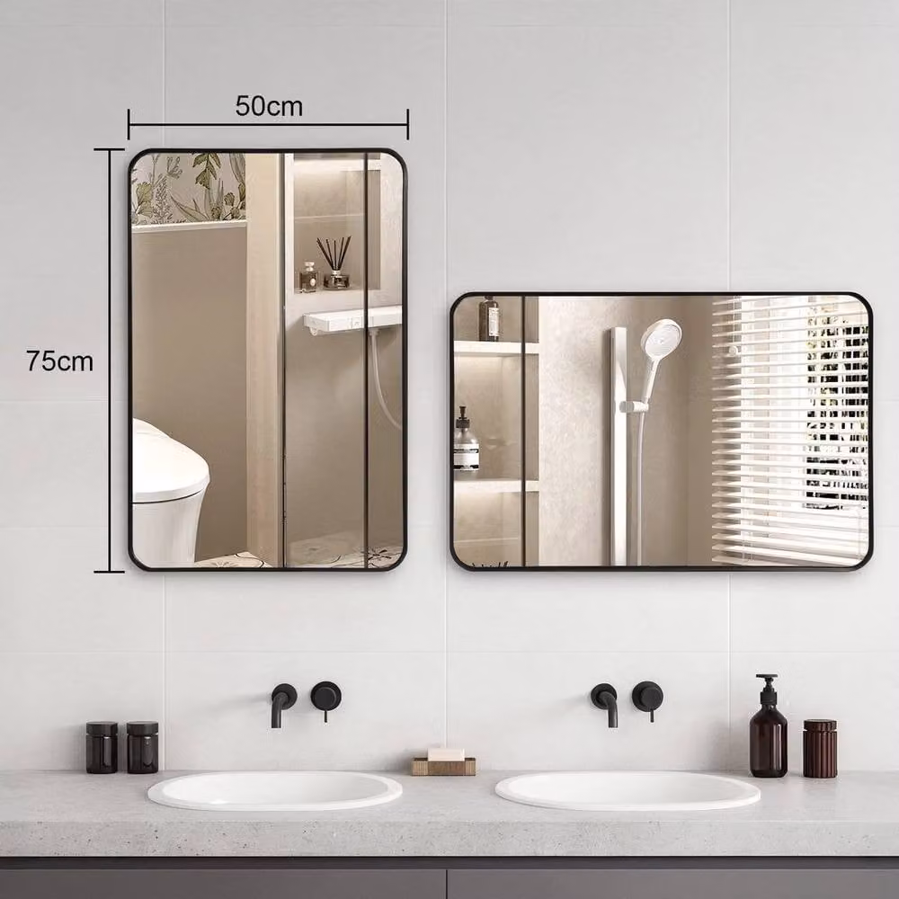 PAWNORA Modern Rectangular Wall-Mounted Mirror in Black, W: 75 cm, H: 50 cm – 2