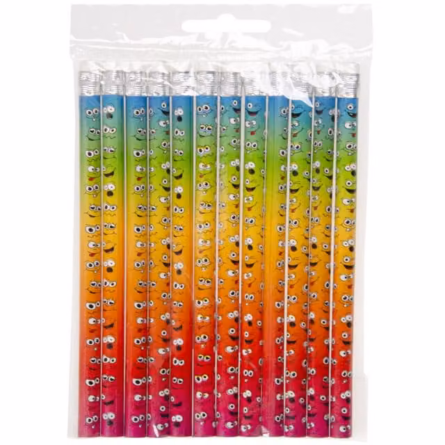 LG-Imports Pack of 12 Multicolour Graphite Wood Pencils with Eraser and White Design