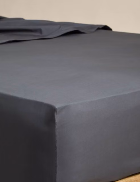 M&S Egyptian Cotton 230 Thread Count StayPut Fitted Sheet, Charcoal Grey, W: 140 cm, L: 200 cm