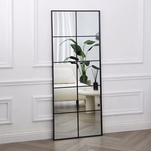 Home Garden Direct Aion Window Mirror with Rectangular Black Metal Frame, W: 150 cm, H: 60 cm