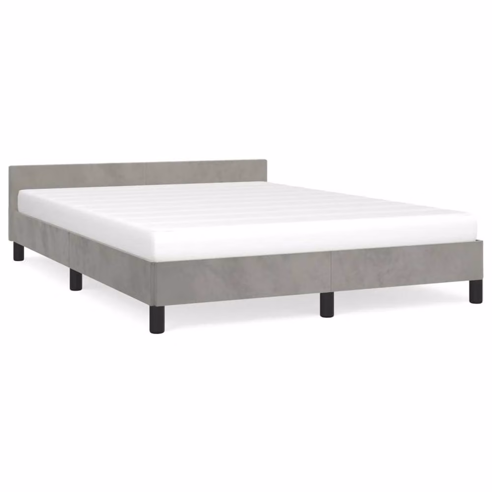 Berkfield Home Upholstered Velvet Bed Frame with Headboard in Light Grey, W: 135 cm, L: 190 cm – 2