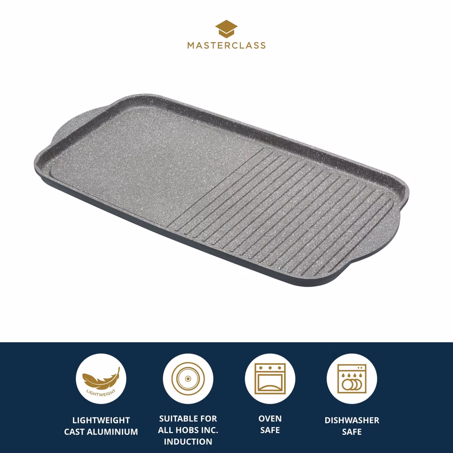 MasterClass Cast Aluminium Dual Griddle Tray, Grey, 51 cm – 5
