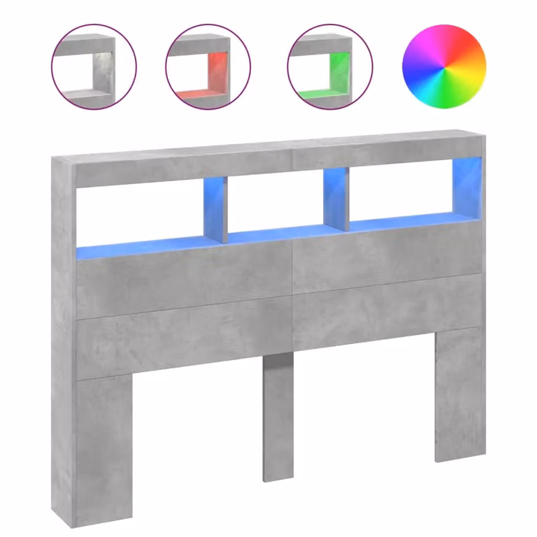 Berkfield Home Modern Wall-Mounted Headboard Cabinet with LED Lighting and USB Charging Port in Matt Concrete Grey, W: 140 cm, D: 17 cm, H: 102 cm