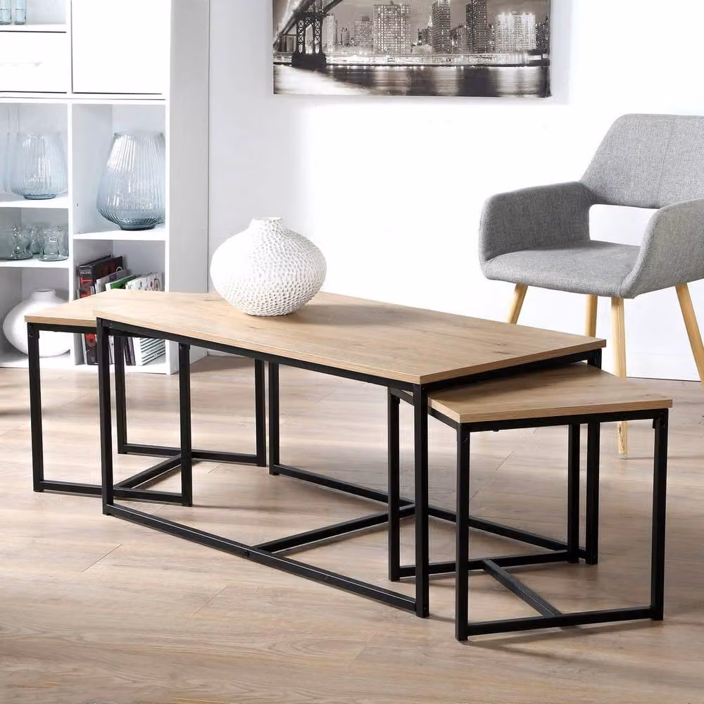 CALICOSY Lenny Set of 3 Nesting Coffee Tables in Light Oak – 2