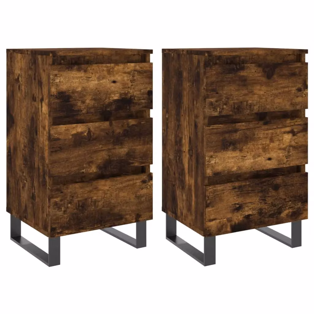Berkfield Home Set of 2 Smoked Oak Bedside Cabinets in Brown, W/D/H: 40 x 35 x 69 cm – 1