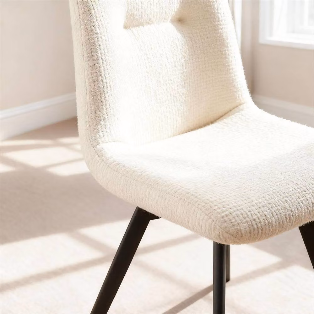 Home Source Ashford Pair of Off-White Boucle Dining Chairs – 2