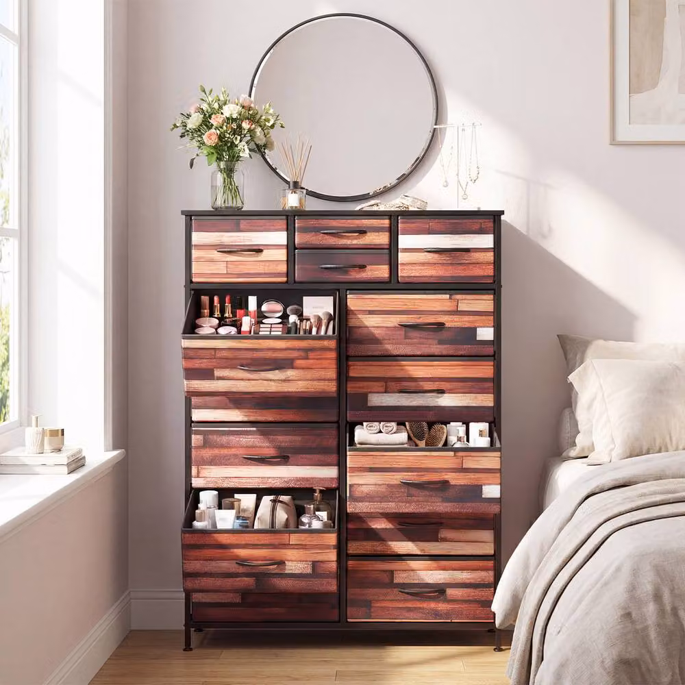 Costway 14-Drawer Storage Chest Dresser with Fabric Drawers in Brown – 4