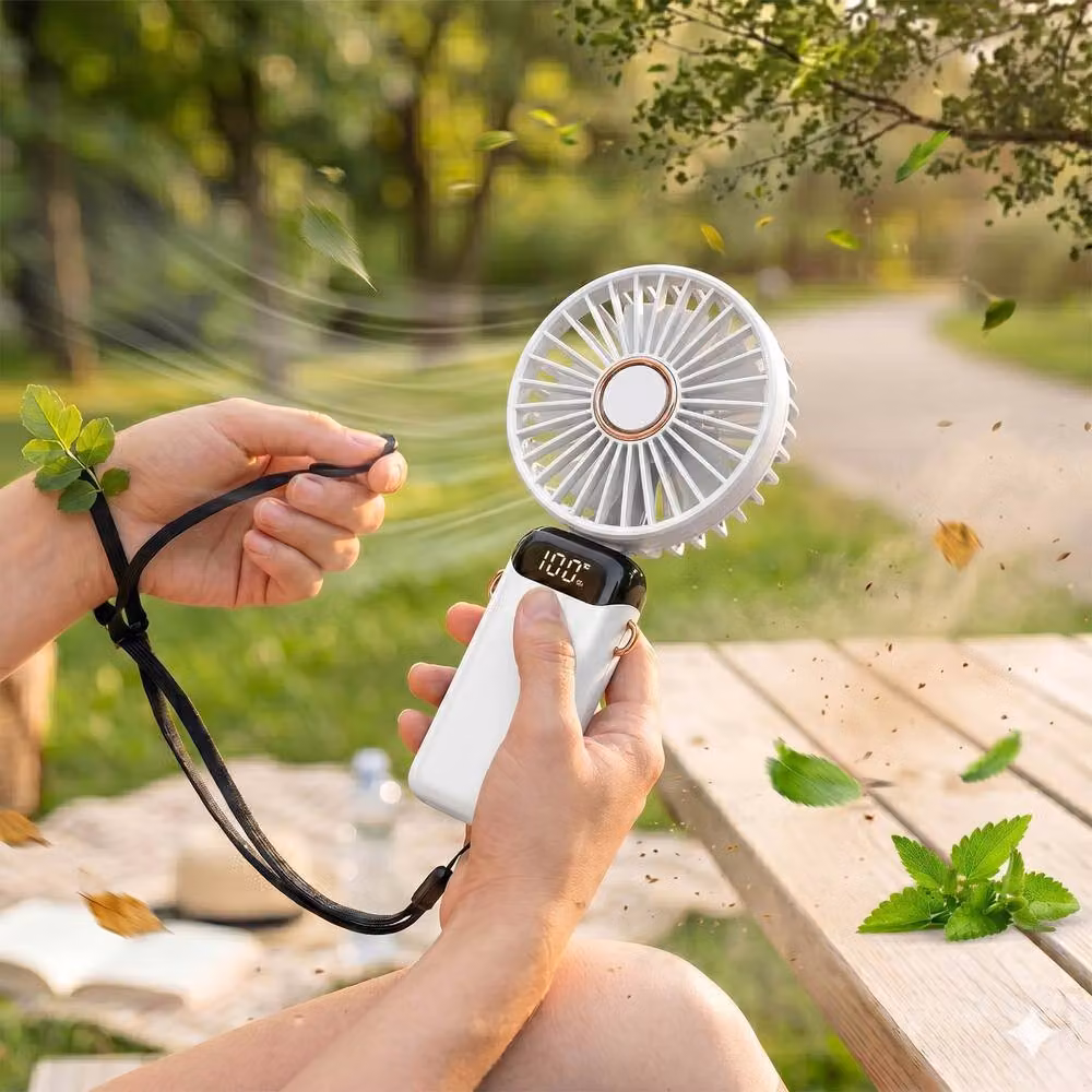 Dragodirect Handheld Mini USB Rechargeable Fan with 5 Speeds and Type C Charging in White – 2