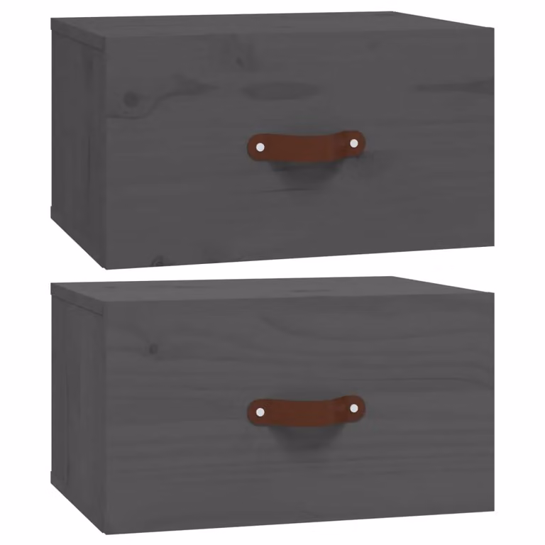 Berkfield Home Set of 2 Wall-mounted Bedside Cabinets in Grey Rustic Pine, W: 40 cm, D: 29.5 cm, H: 22 cm