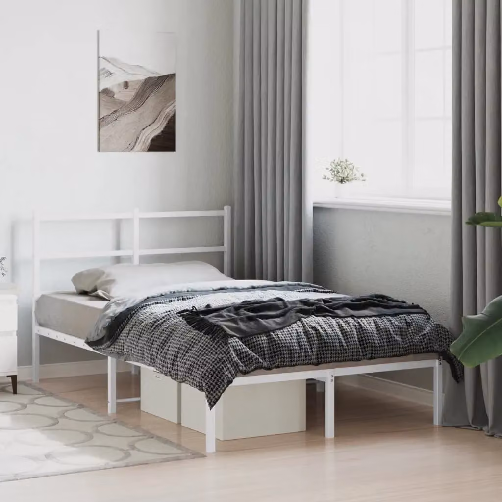Berkfield Home Metal Bed Frame with Headboard in White, W/D/H: 120 x 190 cm – 3