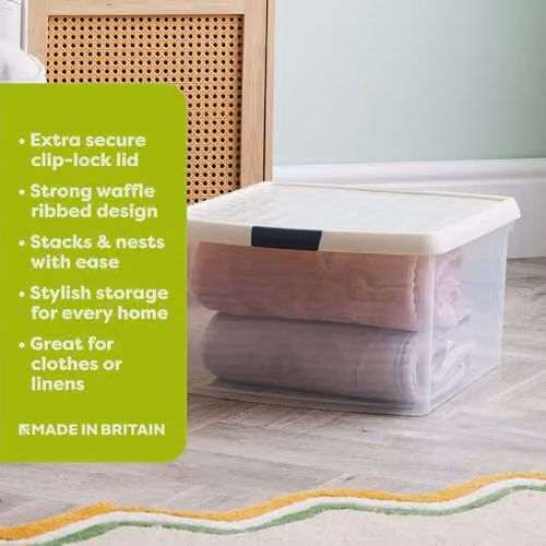 Wham 4 x 25.5L Stackable Plastic Storage Boxes with Lids, Transparent and Beige – 2