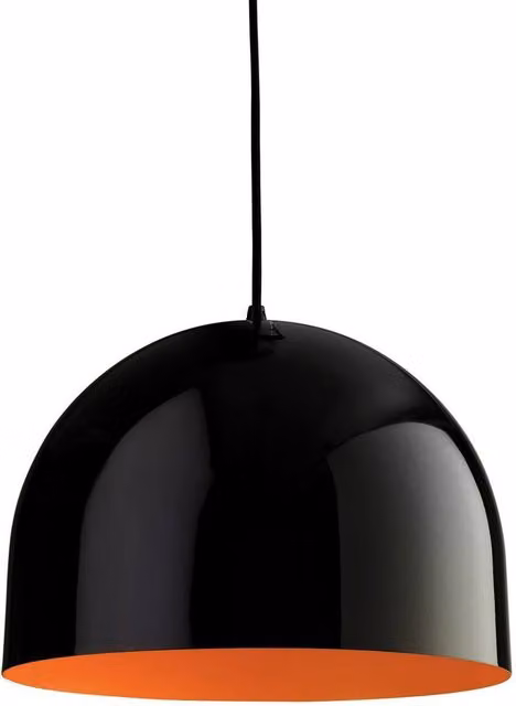 Netlighting House Dome Ceiling Pendant Light in Black with Orange Interior, E27, Dimmable Metal Design