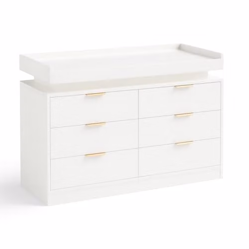 Harmin Modern 6-Drawer White Chest with Integrated LED Lighting and Gold Handles, Width: 116 cm – 2
