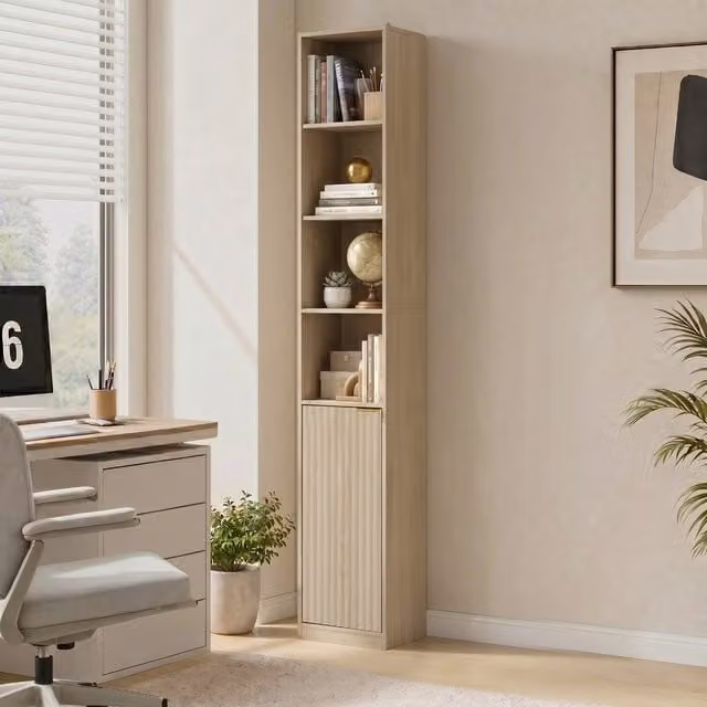HOMCOM 6-Tier Corner Bookcase with Adjustable Shelves in Oak Wood Effect