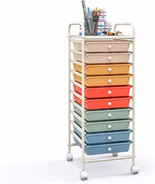 Havendro 10 Drawer Mobile Storage Trolley with Castors, Multicolour