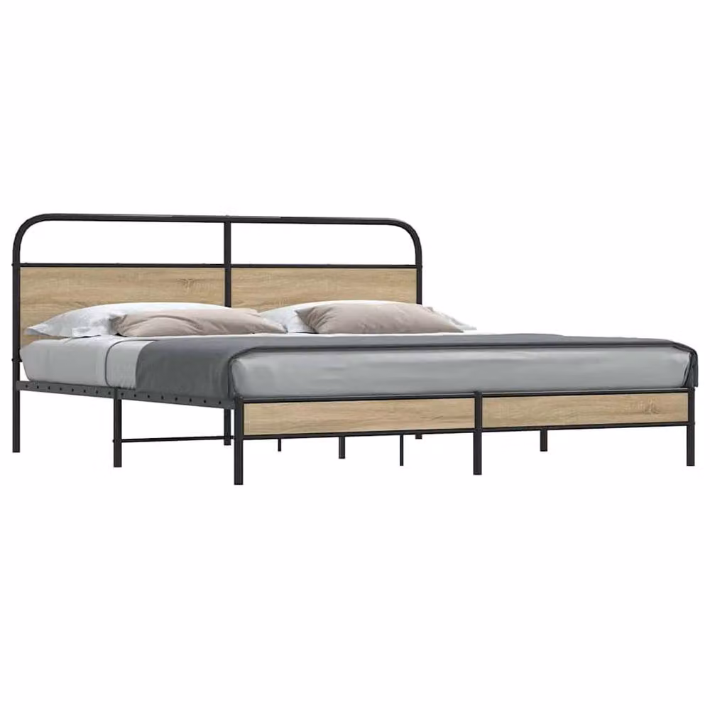 Berkfield Home Metal Bed Frame in Smoked Oak Brown, Super King, W: 180 cm, D: 200 cm – 2