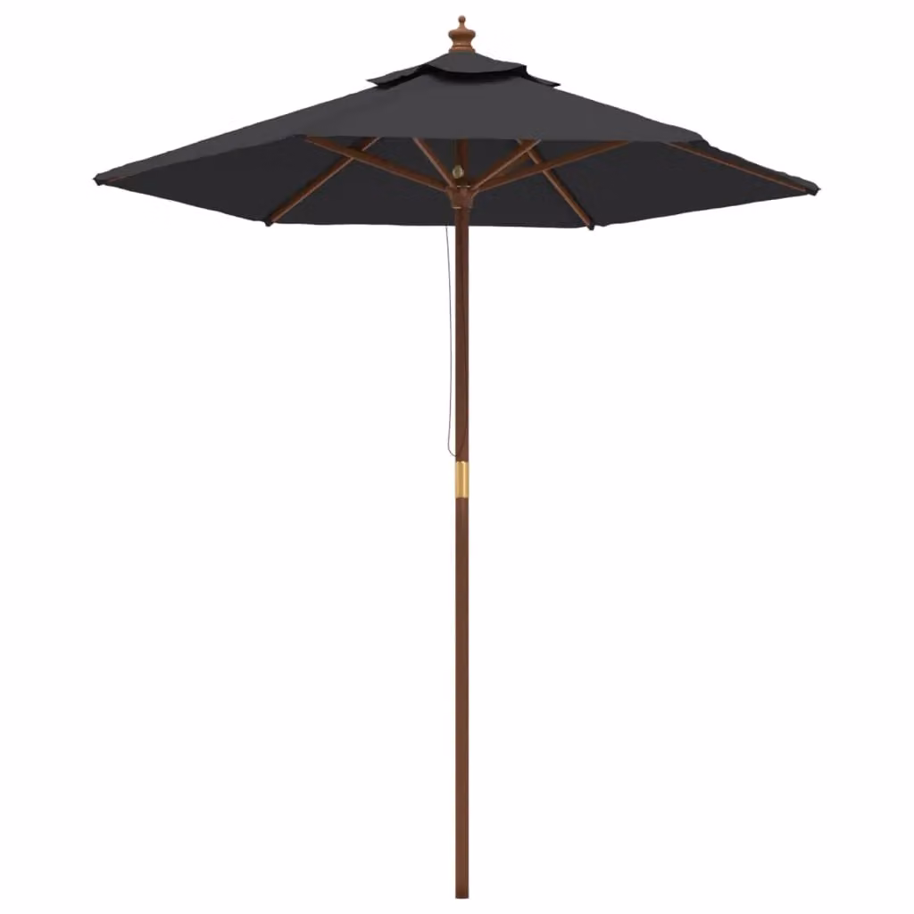 Berkfield Home Garden Parasol with Wooden Pole, Black, W/D/H: 196 x 196 x 231 cm – 2