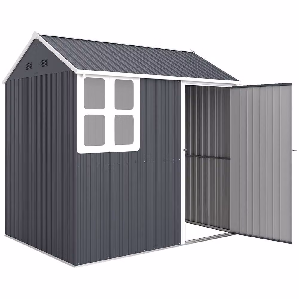 Rolipo Galvanised Steel Garden Shed with Single Door and Window, Dark Grey, W/D/H: 213.36 x 182.88 x 183.0 cm – 2