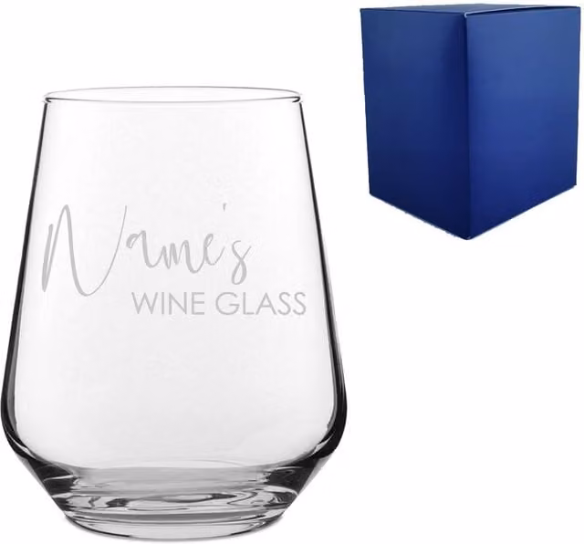 Uniqueful Personalised Engraved Stemless Wine Glass in Transparent Glass, 550ml